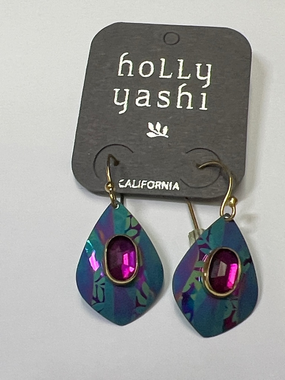 Teardrop Dangle Earrings in Teal with Pink Stone Holly Yoshi